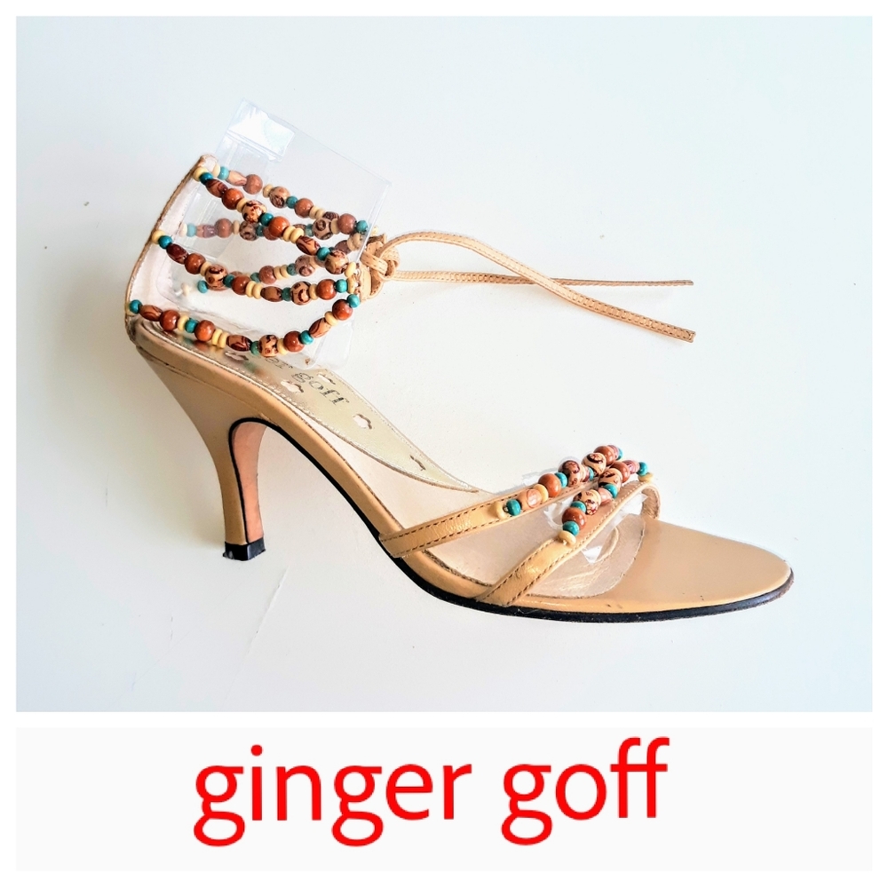 Anthropologie/Ginger Goff Beaded Ankle-Strap Sanda